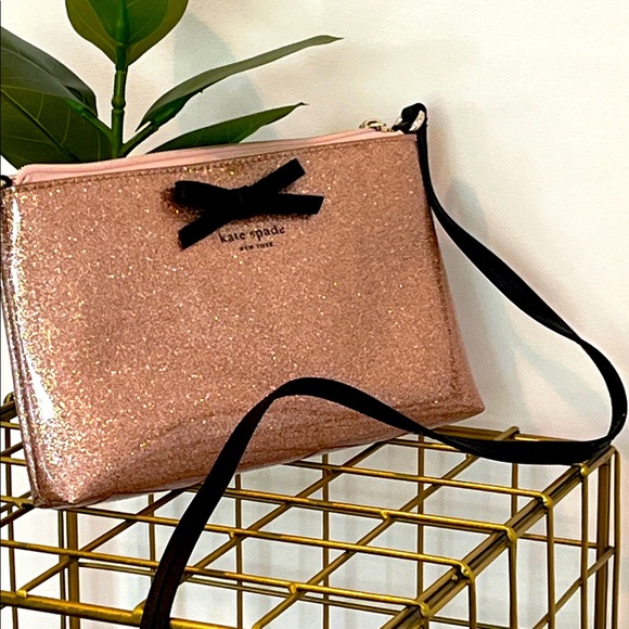 Kate Spade Rose Gold Glitter with Black Leather Bow NWOT - Picture 4 of 5